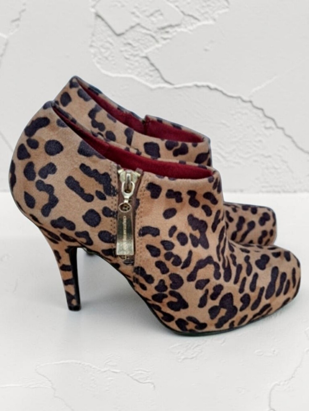 Christian Siriano payless collaboration leopard print heel 4" booties size 6 1/2